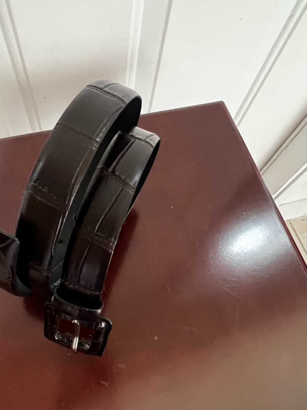 NWOT Classic Dark Brown Croc-Embossed Leather Belt